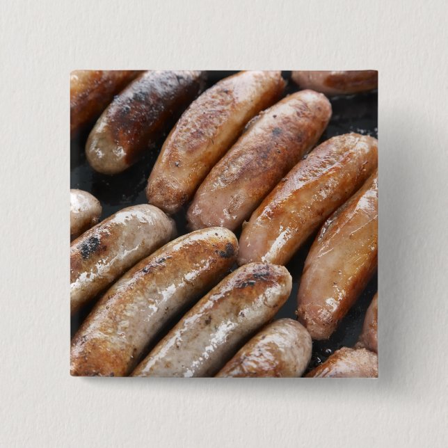 Suasages on Barbeque 2 Inch Square Button (Front)