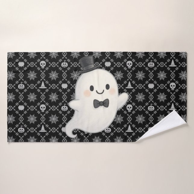 Suave cartoon ghost Halloween  Bath Towel (Bath Towel)