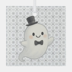 Suave cartoon ghost Halloween Glass Ornament