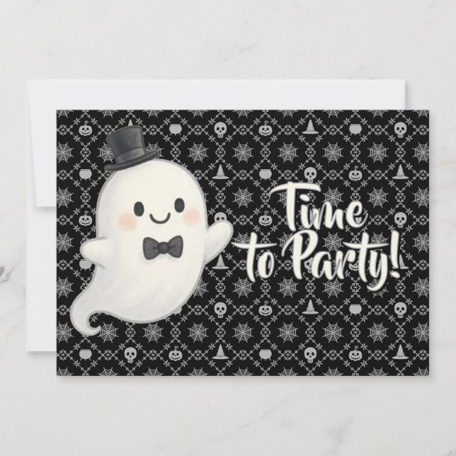 Suave cartoon ghost Halloween  Invitation (Front)