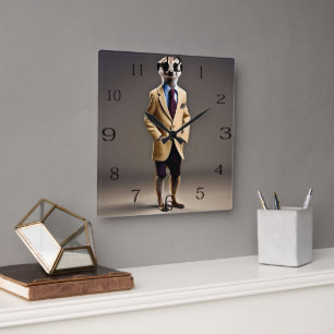 Suave Looking Meerkat Means Business, Square Wall Clock