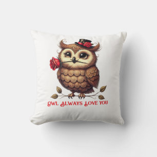 Suave Owl Valentine's Day Throw Pillow