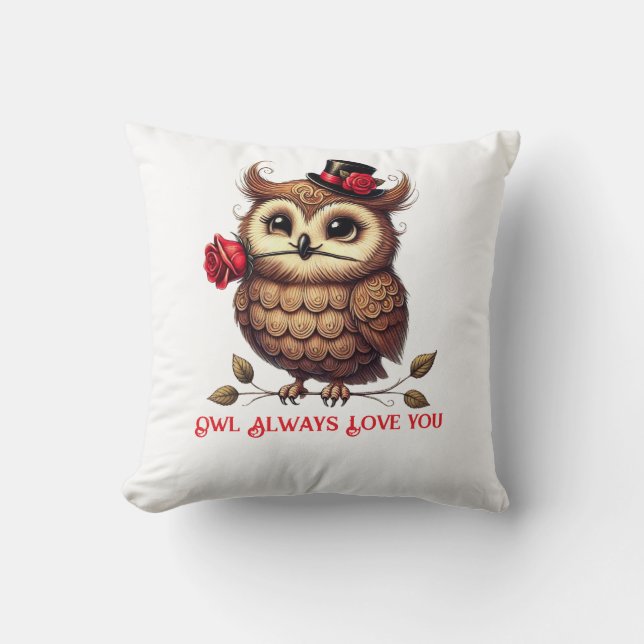 Suave Owl Valentine's Day Throw Pillow (Front)