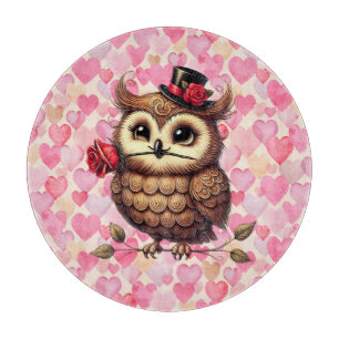 suave Owl with colourful hearts Valentine's Day  Cutting Board