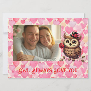 suave Owl with colourful hearts Valentine's Day Holiday Card