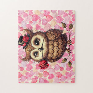 suave Owl with colourful hearts Valentine's Day  Jigsaw Puzzle