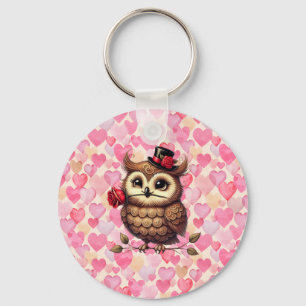 suave Owl with colourful hearts Valentine's Day Keychain