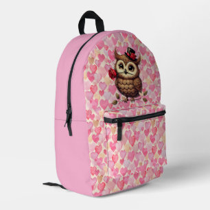 suave Owl with colourful hearts Valentine's Day Printed Backpack