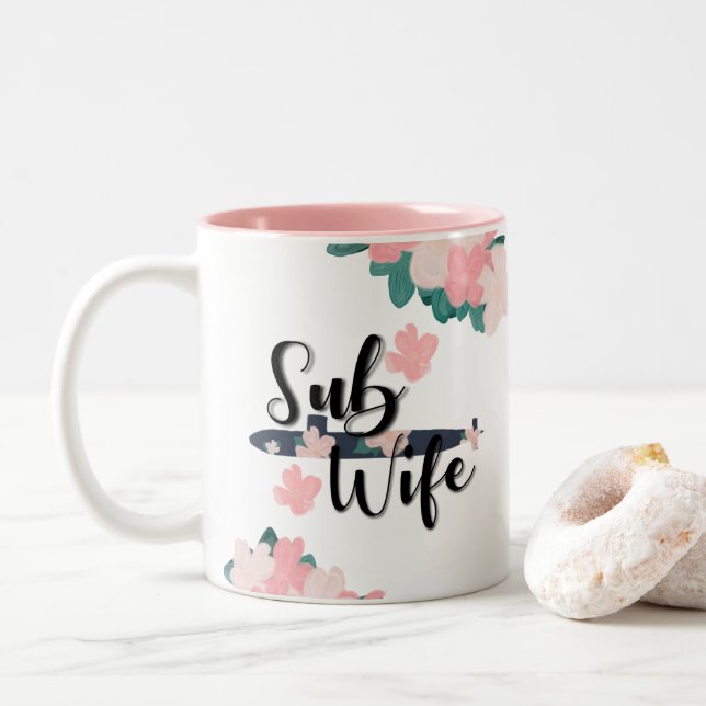sub wife floral navy submariner Two-Tone coffee mug (With Donut)
