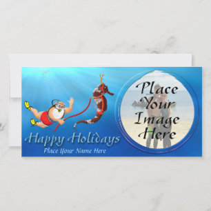 Suba Diving Santa And Seahorse Photo Card