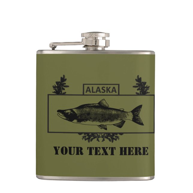 Subdued Alaska Combat Fisherman Badge Hip Flask (Front)