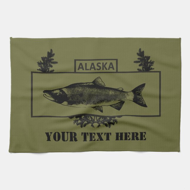 Subdued Alaska Combat Fisherman Badge Kitchen Towel (Horizontal)