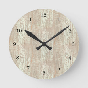 Subdued Coastal Pine Wood Grain Look Round Clock