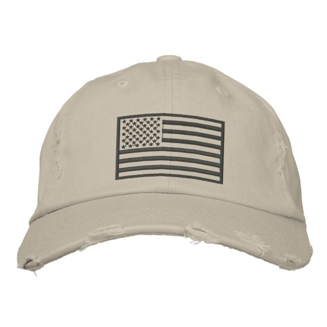 Subdued Colours U.S. Flag Distressed Embroidered Embroidered Hat (Front)