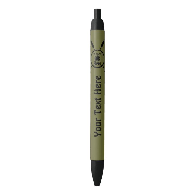 Subdued Maccabee Shield And Spears Black Ink Pen (Front Vertical)