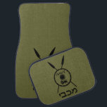 Subdued Maccabee Shield And Spears Car Mat<br><div class="desc">A black military "subdued" style depiction of a Maccabee's shield and two spears. The shield is adorned by a lion and text reading "Yisrael" (Israel) in the Paleo-Hebrew alphabet. Hebrew text reading "Maccabee" also appears. The Maccabees were Jewish rebels who freed Judea from the yoke of the Seleucid Empire. Chanukkah...</div>