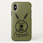 Subdued Maccabee Shield And Spears iPhone XS Case<br><div class="desc">A black military "subdued" style depiction of a Maccabee's shield and two spears. The shield is adorned by a lion and text reading "Yisrael" (Israel) in the Paleo-Hebrew alphabet. Hebrew text reading "Maccabee" also appears. The Maccabees were Jewish rebels who freed Judea from the yoke of the Seleucid Empire. Chanukkah...</div>