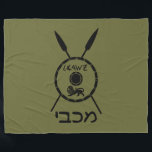 Subdued Maccabee Shield And Spears Fleece Blanket<br><div class="desc">A black military "subdued" style depiction of a Maccabee's shield and two spears. The shield is adorned by a lion and text reading "Yisrael" (Israel) in the Paleo-Hebrew alphabet. Hebrew text reading "Maccabee" also appears. The Maccabees were Jewish rebels who freed Judea from the yoke of the Seleucid Empire. Chanukkah...</div>