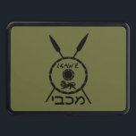 Subdued Maccabee Shield And Spears Trailer Hitch Cover<br><div class="desc">A black military "subdued" style depiction of a Maccabee's shield and two spears. The shield is adorned by a lion and text reading "Yisrael" (Israel) in the Paleo-Hebrew alphabet. Hebrew text reading "Maccabee" also appears. The Maccabees were Jewish rebels who freed Judea from the yoke of the Seleucid Empire. Chanukkah...</div>