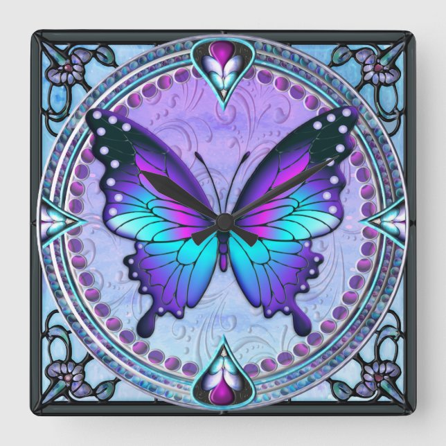 Sublimation Butterfly with Background Square Wall Clock (Front)