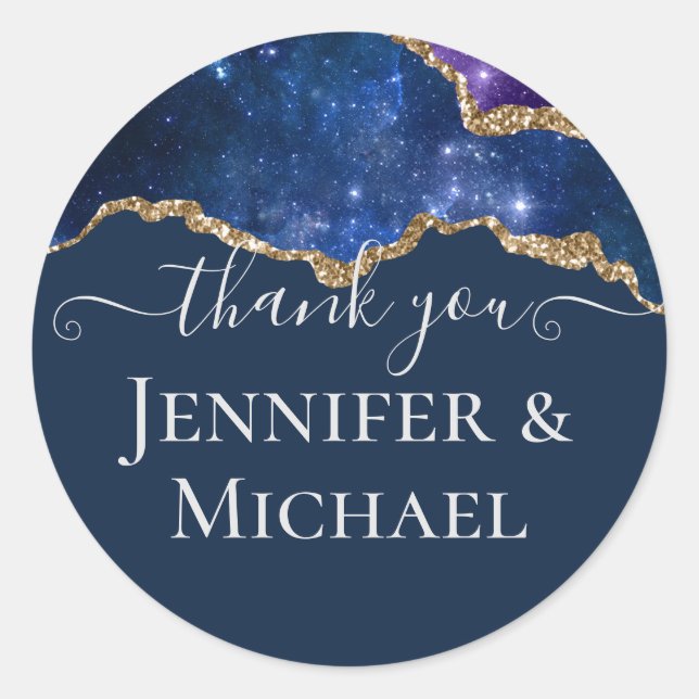 Sublime Agate Blue Gold WEDDING SUITE Classic Round Sticker (Front)