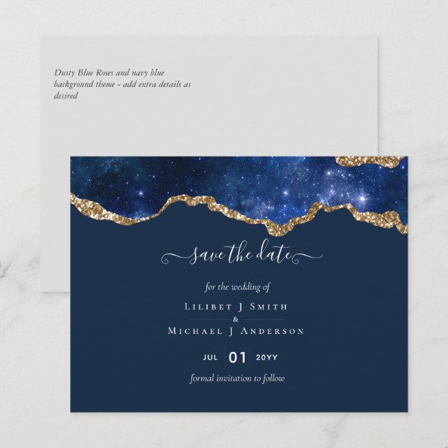 Sublime Agate Blue Gold WEDDING SUITE Postcard (Front/Back)