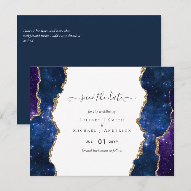 Sublime Agate Blue Gold WEDDING SUITE Postcard (Front/Back)