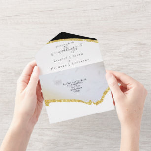Sublime Black and Gold Modern Wedding All In One Invitation