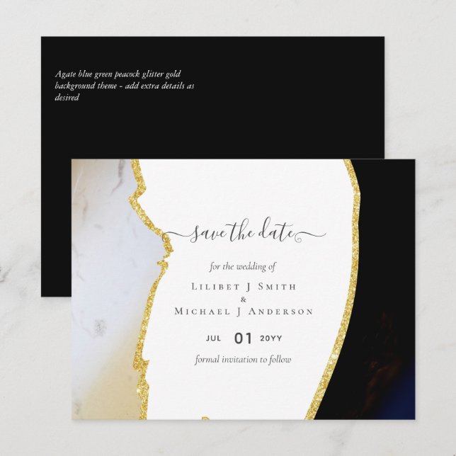 Sublime Black and Gold Modern Wedding Postcard (Front/Back)