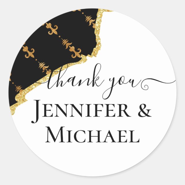 Sublime Black Gold Fleur De Lys Wedding Classic Round Sticker (Front)