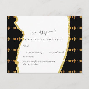 Sublime Black Gold Fleur De Lys Wedding Postcard
