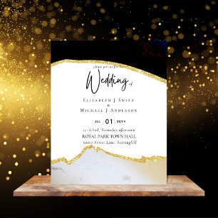 Sublime Black Gold White Wedding Invitations