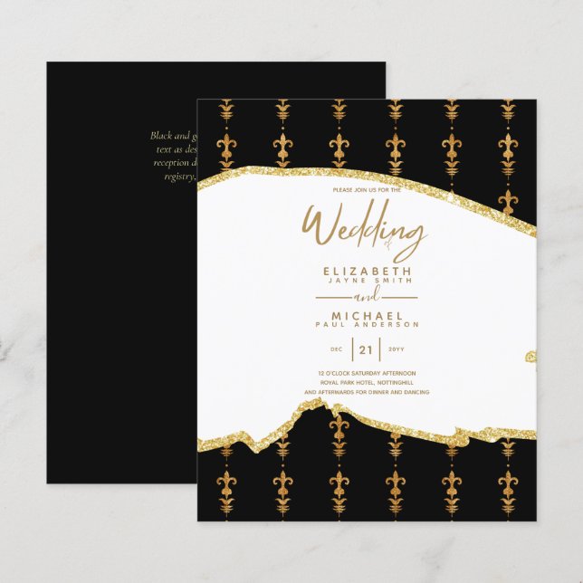Sublime BLack GOLD White Wedding Invitations (Front/Back)