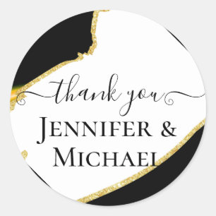 Sublime Black White Gold Wedding Classic Round Sticker