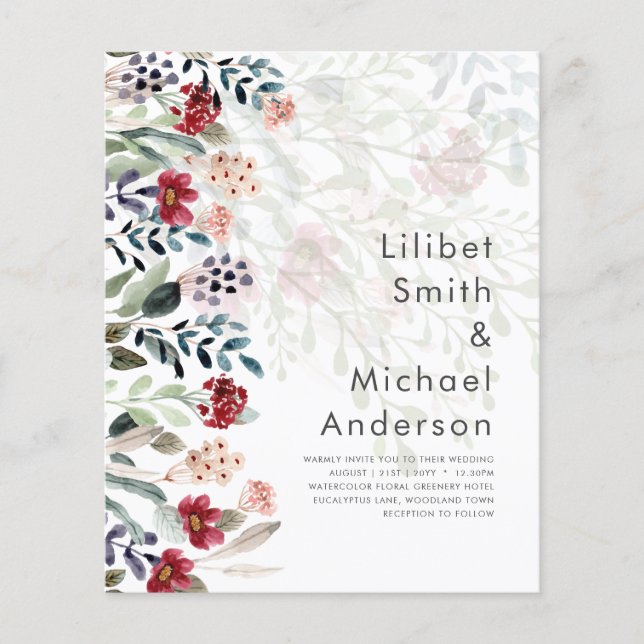 Sublime Burgundy Blue Wildflowers Wedding Elegant Flyer (Front)