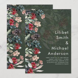 Sublime Burgundy Blue Wildflowers Wedding Elegant Invitation