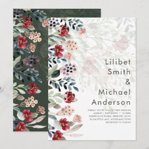 Sublime Burgundy Blue Wildflowers Wedding Elegant Invitation