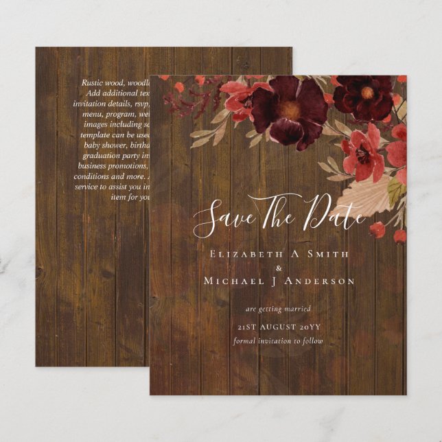 Sublime Burgundy Floral Wedding SAVE DATES Budget (Front/Back)