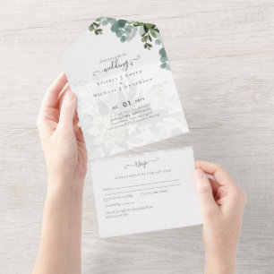 Sublime Dusty Blue GREENERY Eucalyptus WEDDING All In One Invitation