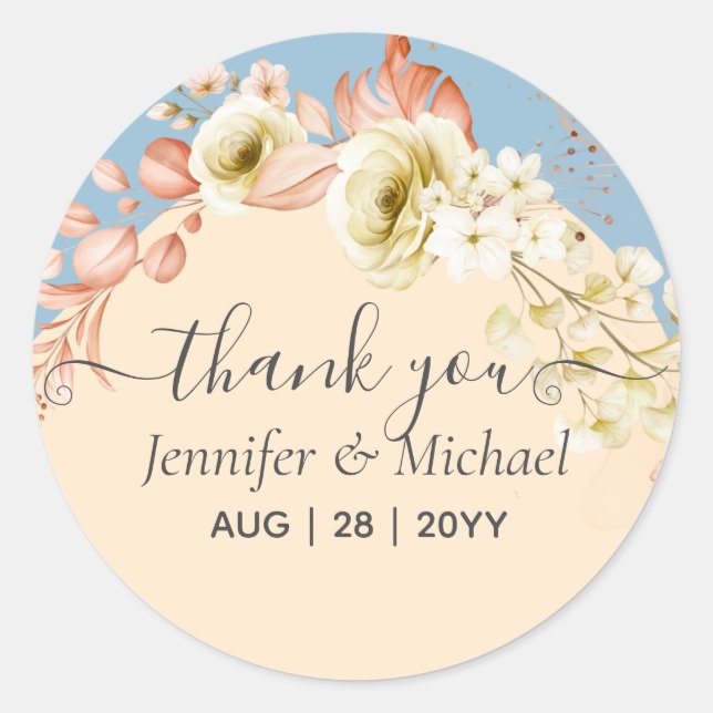 Sublime Dusty Blue Peach Wedding Classic Round Sticker (Front)