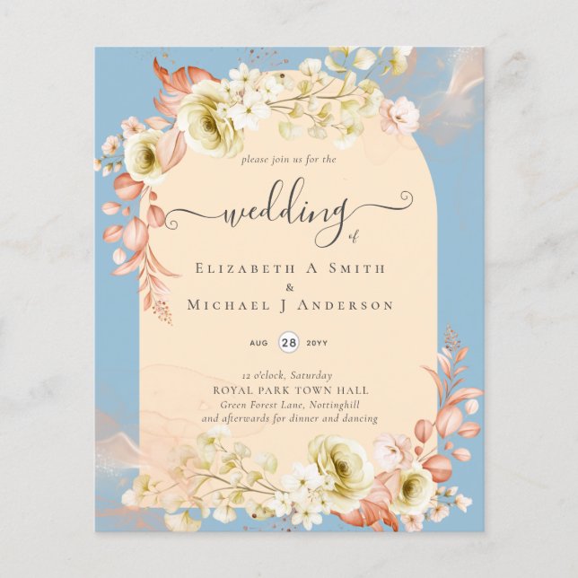 Sublime Dusty Blue Peach Wedding Flyer (Front)