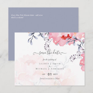 Sublime Dusty Blue Pink Blossom Wedding Suite Postcard