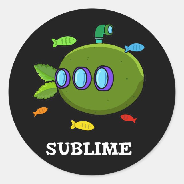Sublime Funny Submarine Fruit Lime Pun Dark BG Classic Round Sticker (Front)