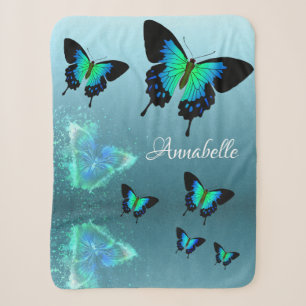 Sublime Gorgeous Aqua Turquoise Butterflies Sherpa Blanket