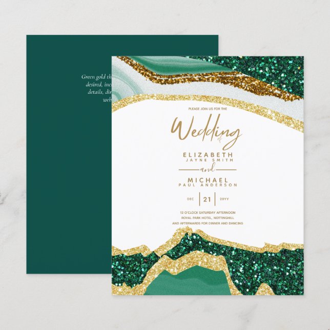 Sublime Green Gold Agate Wedding Invitations (Front/Back)
