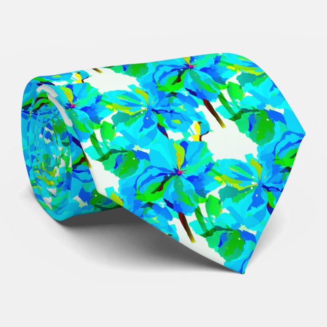 Sublime Himalayan Poppy Aqua Green Floral Pattern Tie (Rolled)