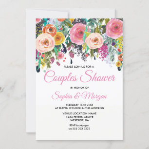 Sublime Pink Floral Colourful Couples Shower Invit Invitation