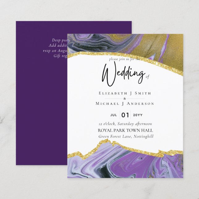 Sublime Purple Gold Agate Wedding INVITES BUDGET (Front/Back)