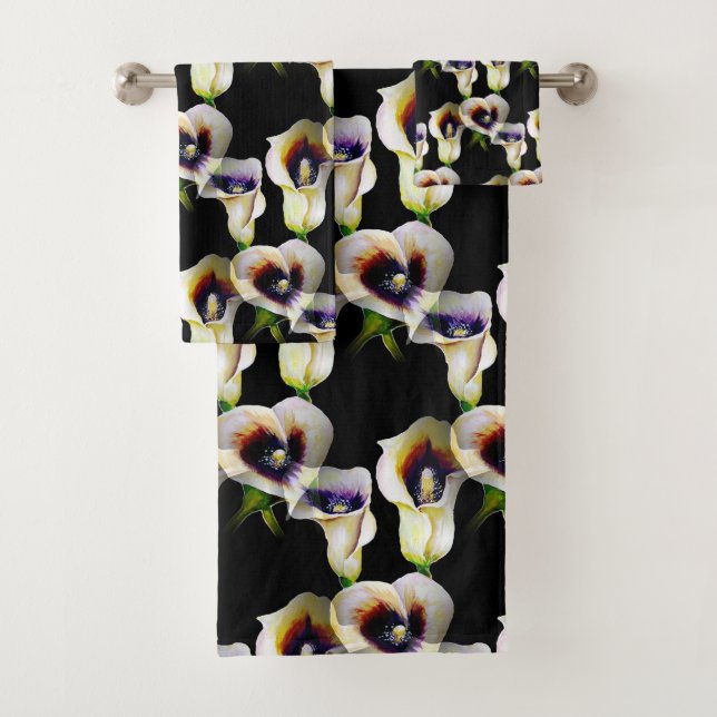 Sublime Watercolor Arum Calla Lilies Bath Towel Set (Insitu)