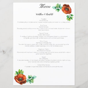 Sublime Watercolor Red Poppies in Vintage Style Menu